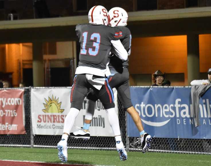 Treyden Harris (13) and Zach Webster (5) helped lead South Salem back from a 20-0 deficit Friday. (Photo by Jeremy McDonald)