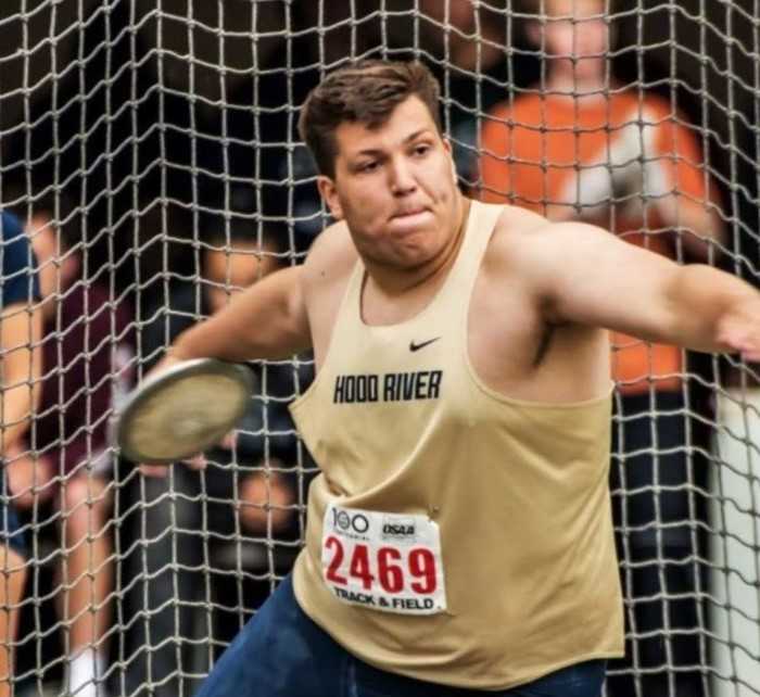 Henry Buckles won the 5A shot and was second in the discus as a sophomore. (Photo courtesy Hood River Valley HS)