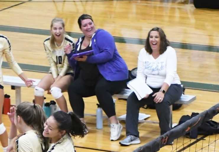 Megan Wallace (center) coached under Kelli Backer (right) for six seasons at West Albany. (Photo by Ed McReynolds)