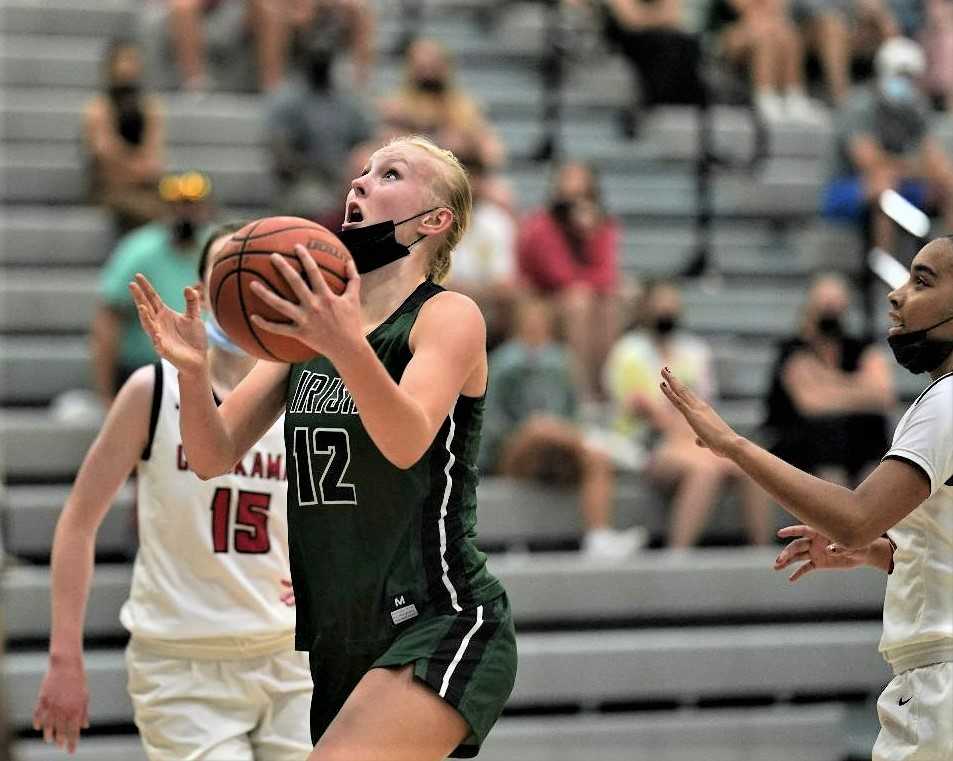 Sheldon's Danika Starr goes up for two of her 23 points in Tuesday's win over Clackamas. (Photo by Jon Olson)