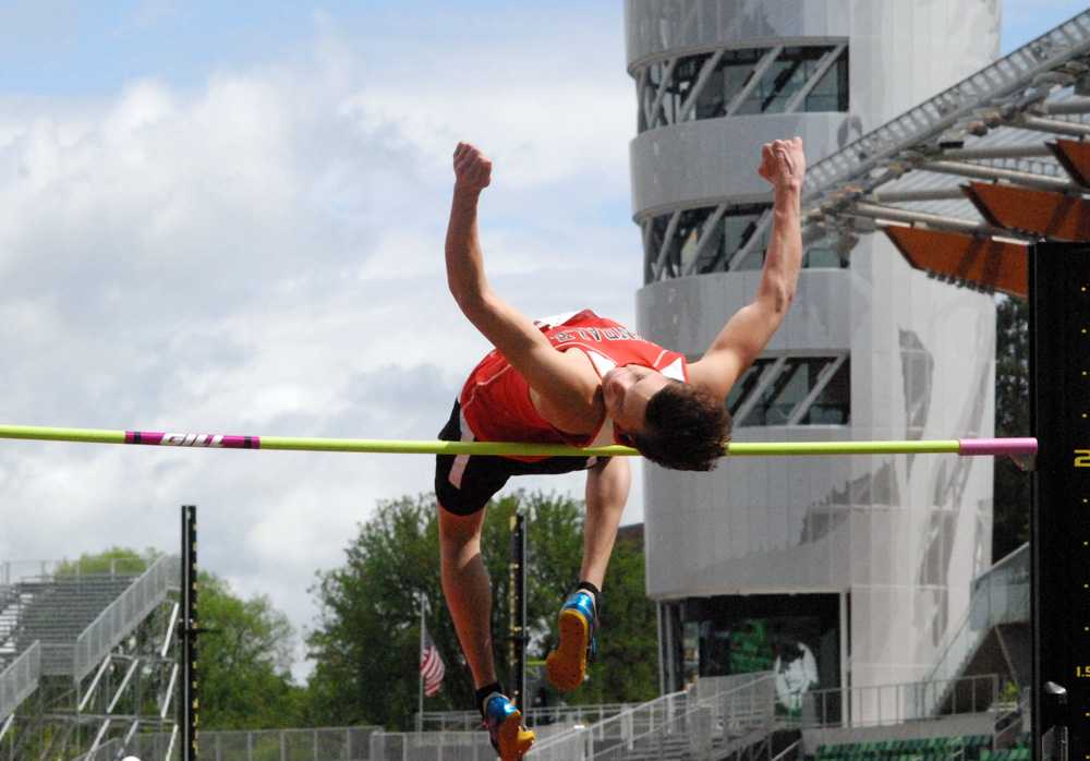 Elijah Wytcherley of Glendale barely misses on a meet record high jump attempt at 6-8 1/4. The senior won the high jump at 6-6