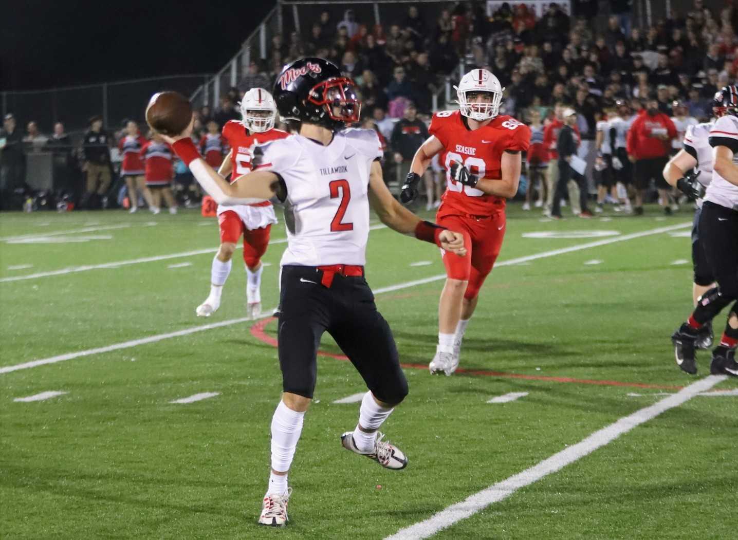 Tillamook junior Tanner Hoskins has thrown for 12 touchdowns and run for three scores this season. (Photo by Jeff TerHar)