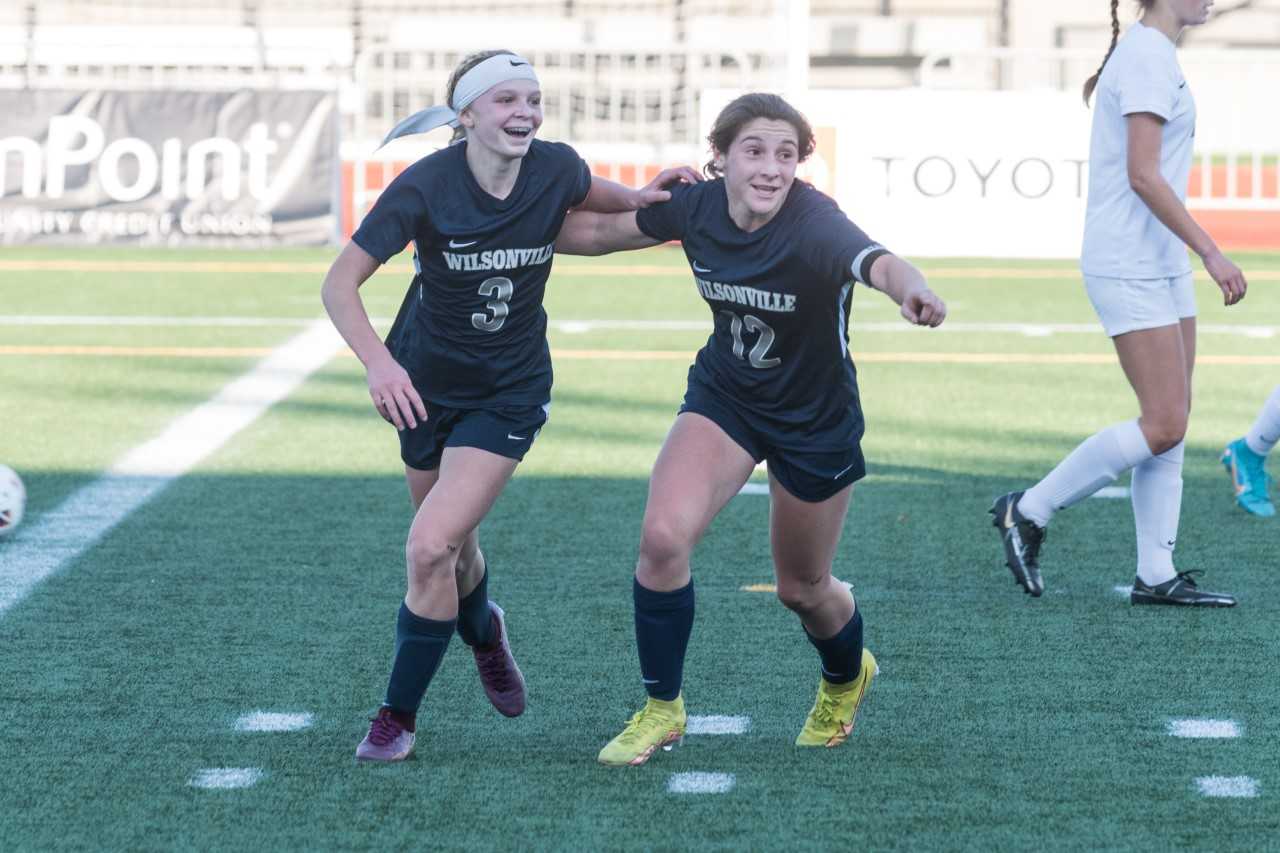 Wilsonville's Camryn Schaan (3) and Kenley Whittaker (12) scored goals in Saturday's win. (Photo by Greg Artman)