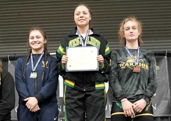 West Linn's Destiny Rodriguez became a four-time state champion in the OSAA tournament in February. (Photo by Jon Olson)