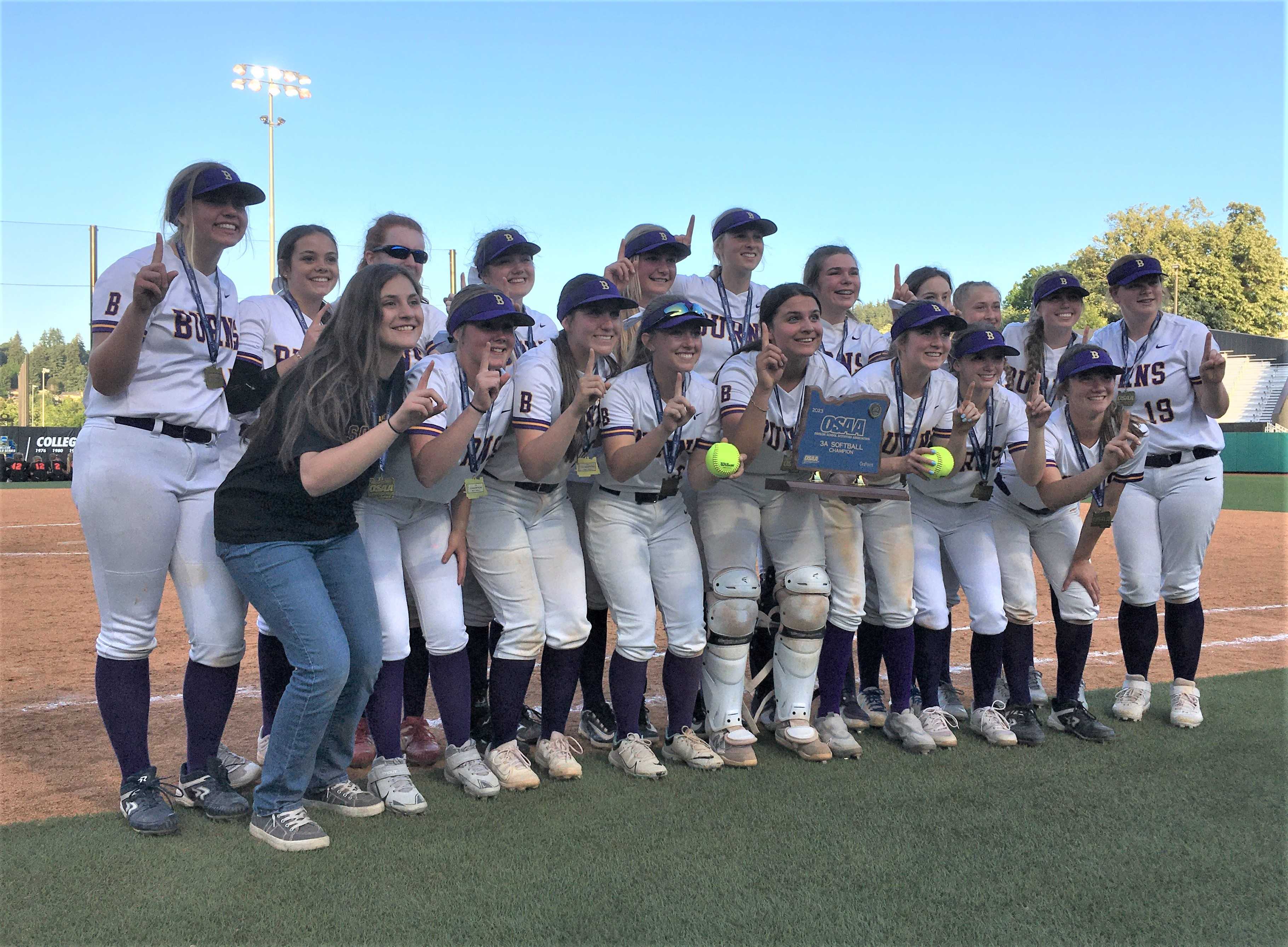 Burns outlasted Scio 1-0 in 12 innings to win its second consecutive 3A softball title Friday at Jane Sanders Stadium.