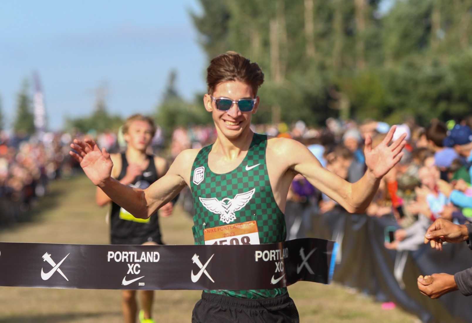 Wells' Asher Danielson held off West Salem's Jack Meier to win the Jim Danner Championships. (Ken Martinez/WestCoastXC)