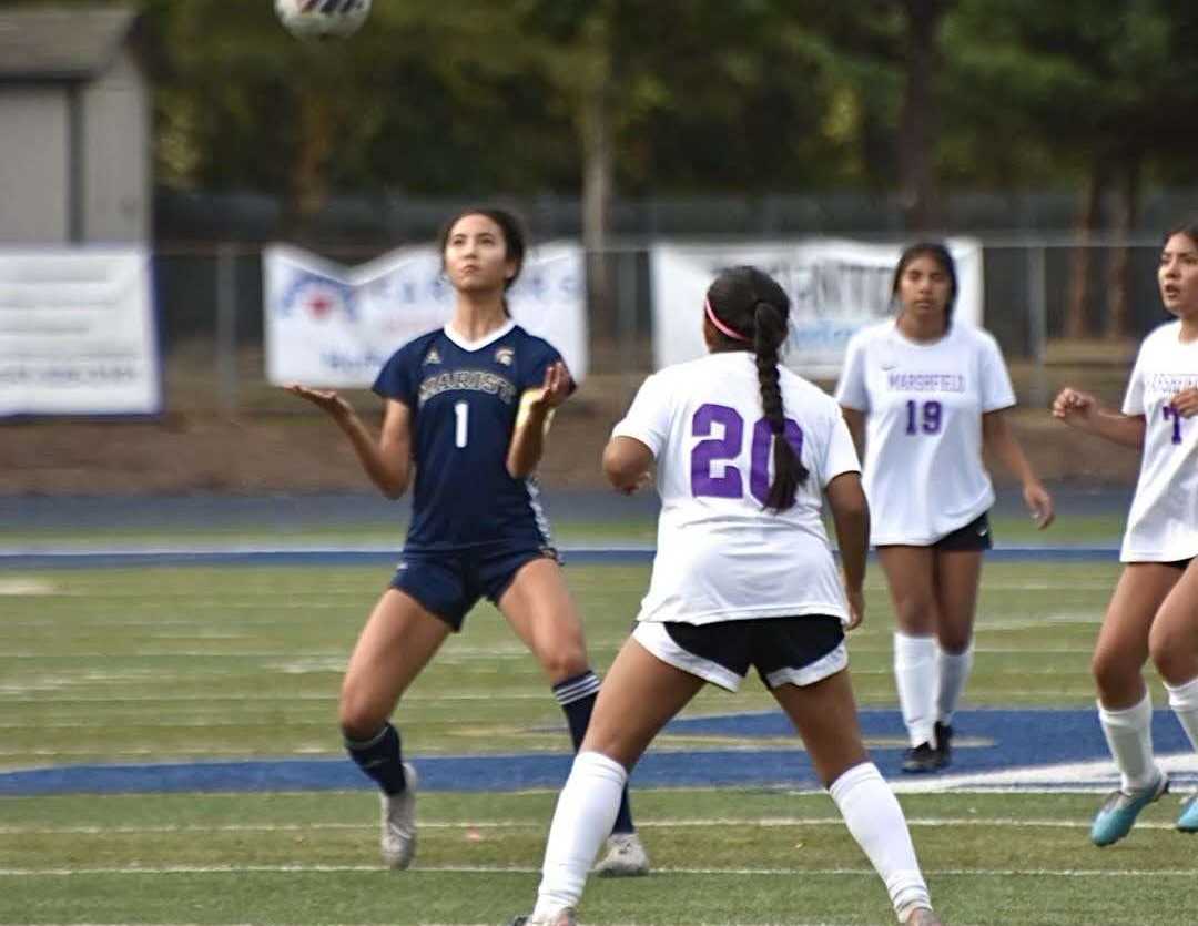 Marist Catholic's Cloe Chase, with 67 goals in her last 29 matches, has eight header goals this season. (Photo by Leticia Ficek)