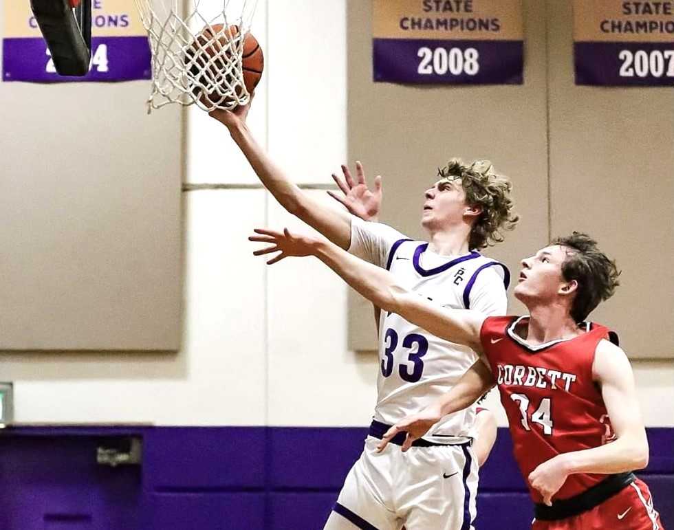 Portland Christian junior Colby Getting (33) is averaging 14.5 points and 12.0 rebounds. (Photo courtesy Portland Christian)