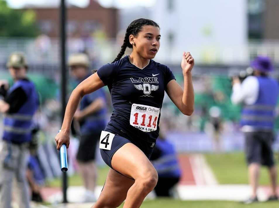 After breaking the state 400 record, Josie Donelson has her sights on the state mark in the 300 hurdles.(Photo by Jon Olson)