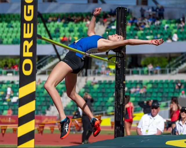 Catlin Gabel's Caroline Mauro won the high jump in the Oregon Relays and Jesuit Twilight Relays. (Photo by Michael Williams)