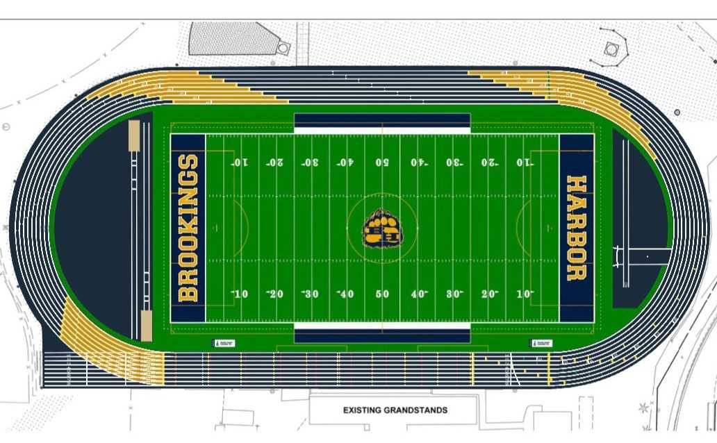 Once installation of the FieldTurf surface is completed in a few weeks, work will begin on a new track at Brookings-Harbor.