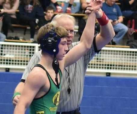 Sweet Home's Travis Thorpe was named the outstanding wrestler at the Grants Pass Winter Kickoff. (Photo by Heather Thorpe)