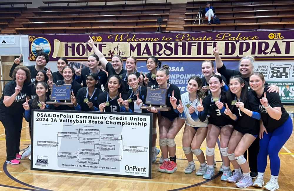 Valley Catholic swept its way through the 3A tournament. Hence, why the Valiants get to pose behind the big board