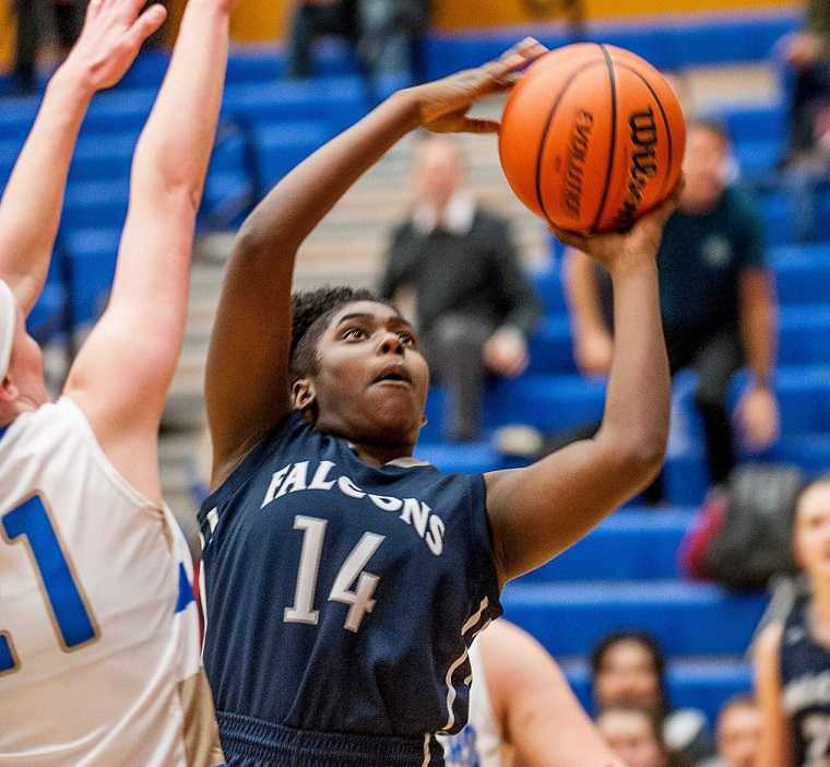 Faith Bible's Kenya Bolton looks to score inside against Vernonia. (Photo by Gillian O'Reilly)