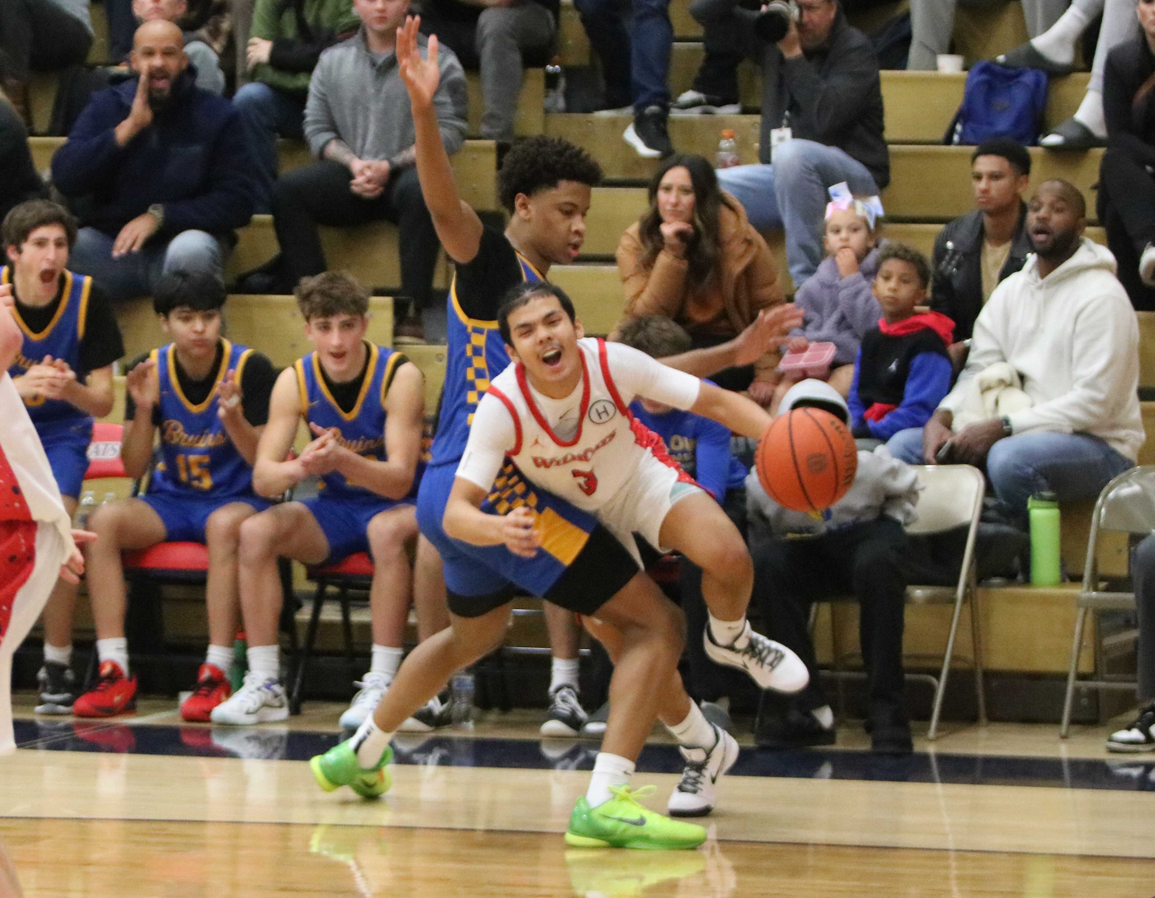 Westview's Kai Russell runs into resistance from Barlow's Brayden Barron on Tuesday night at Westview. (Photo by Jim Beseda)