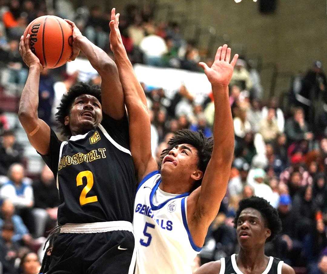 Roosevelt junior point guard Adrian 'Fuzzy' Montague (2) is averaging a team-high 17 points per game. (Photo by J.R. Olson)