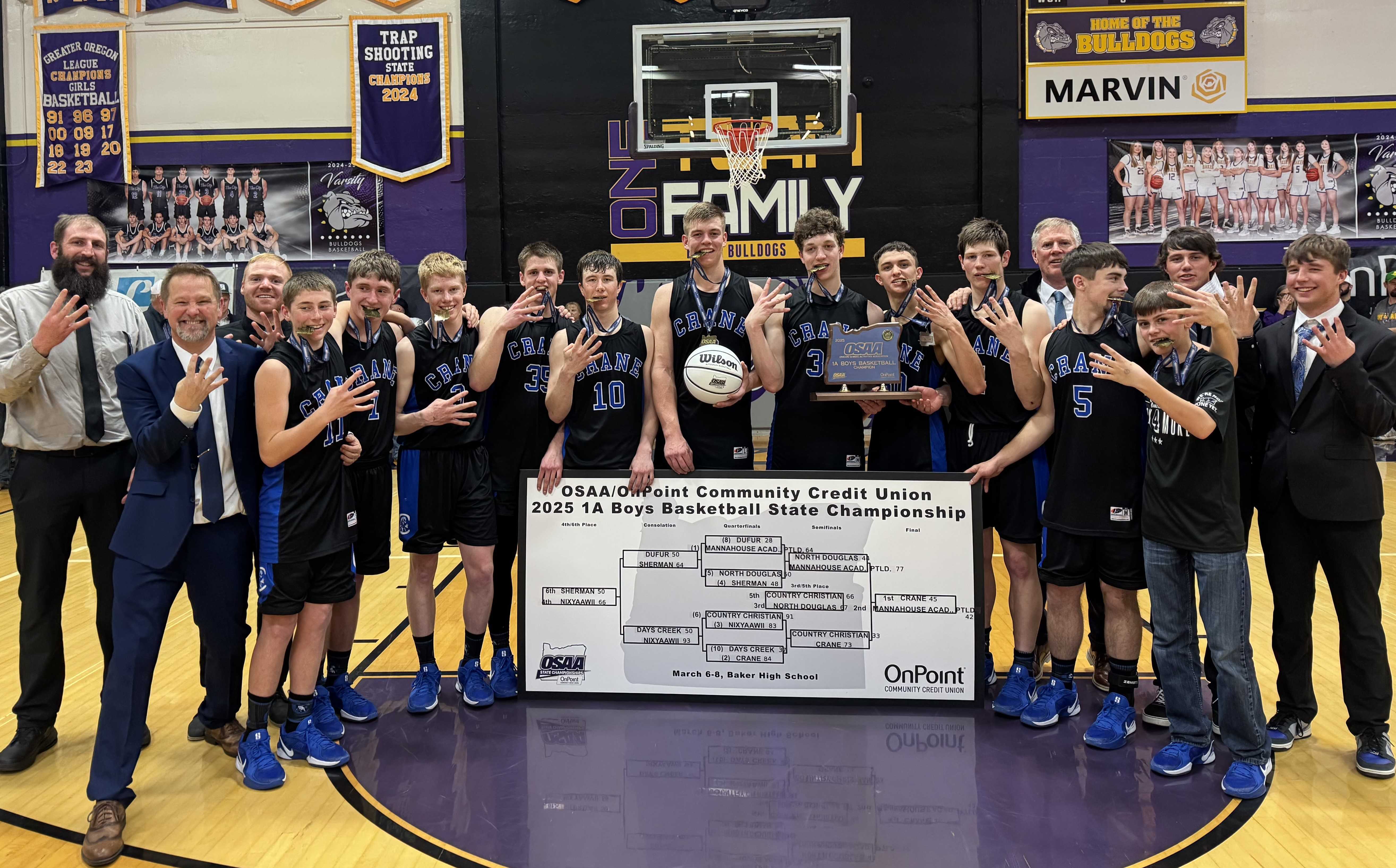 For the fourth year in a row, Crane's boys basketball team captured the 1A championship trophy at Baker High School.