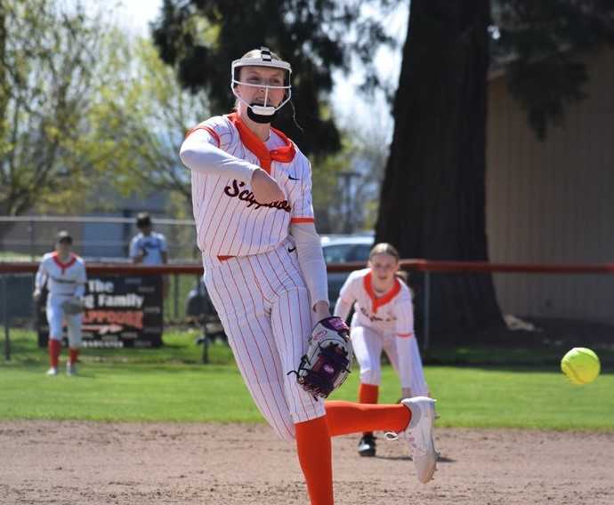 Scappoose junior pitcher Saige Casey has struck out 26 and walked one in 16 2/3 innings this season. (Photo by Jen Komp)