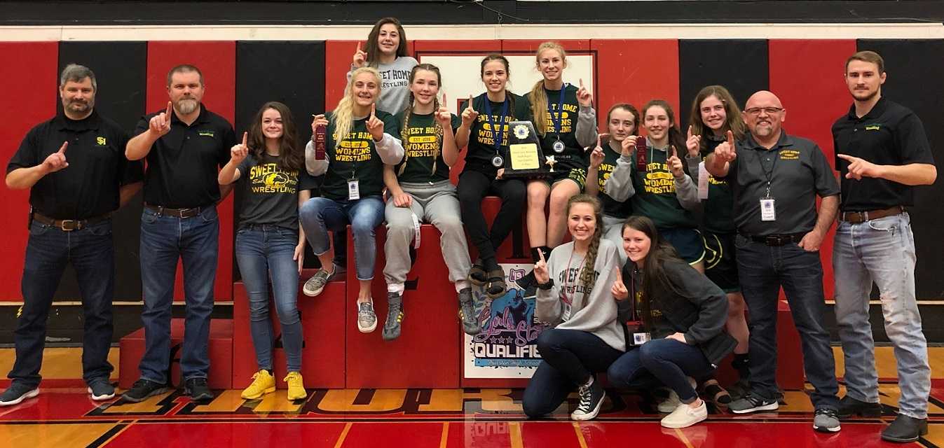 Sweet Home girls celebrate their Southern Division title.