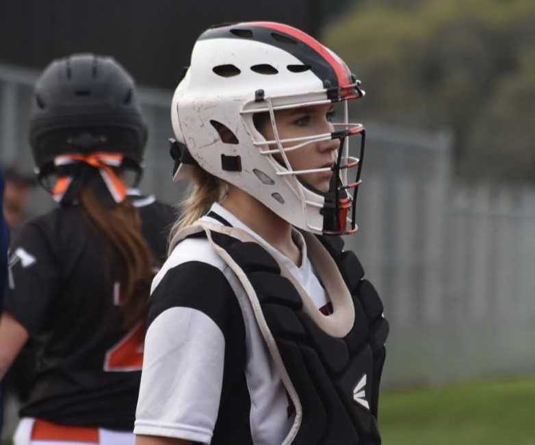 Catcher Sofia Cicerone had three of Dayton's 11 hits Tuesday. (Photo by Jeremy McDonald)