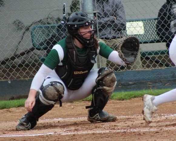 Senior catcher Emma Neuman leads Sheldon in hitting (.500) and home runs (five). (Photo by Tina Sams)