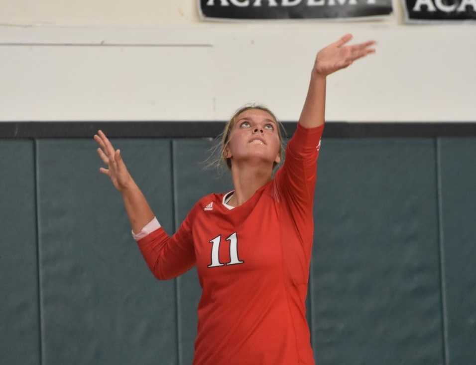 Kennedy's Sophia Carley serves against Salem Academy on Tuesday. (Photo by Jeremy McDonald)