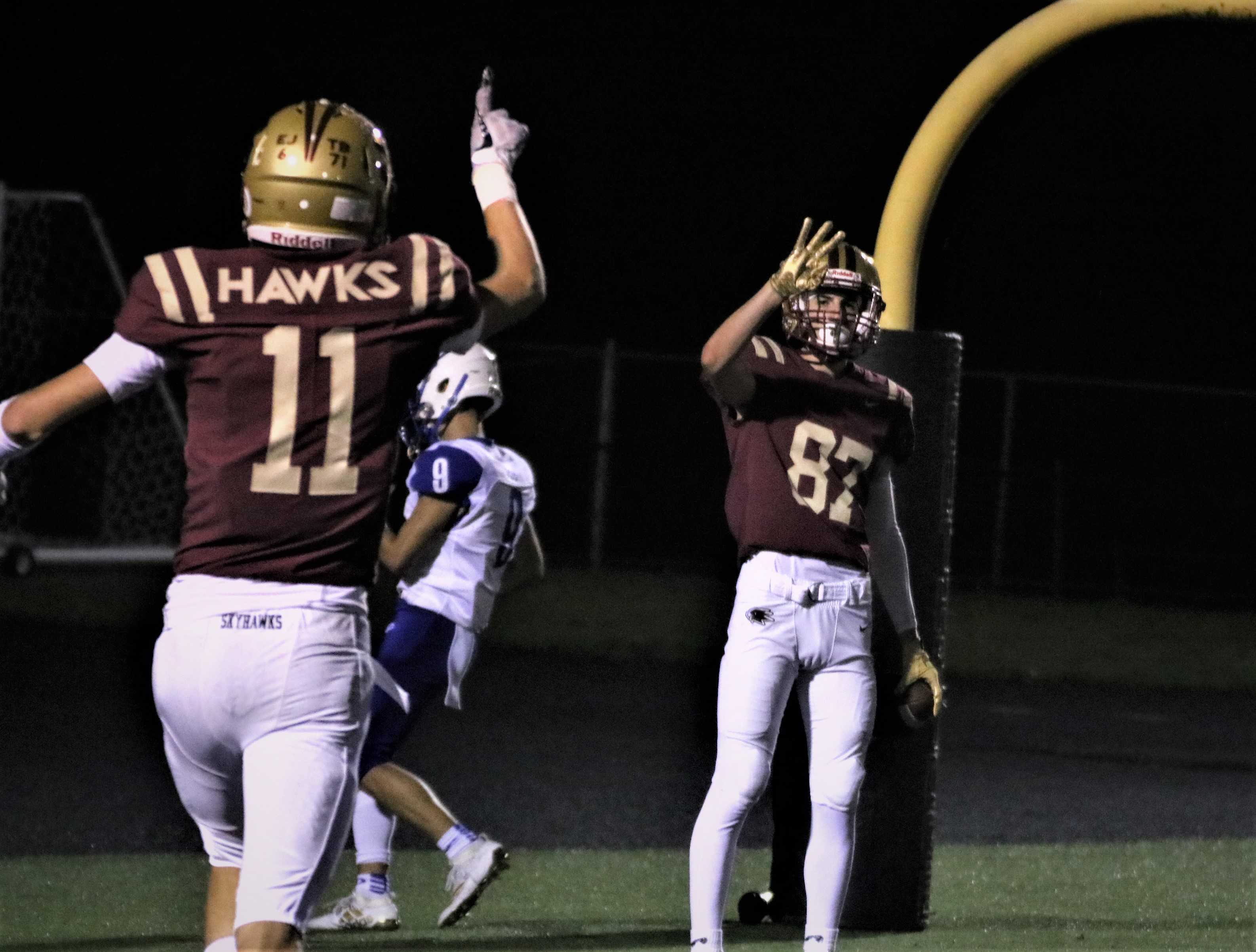 Mason Delinger (left) finished with one touchdown while Joshua Calo (right) finished with three Friday night for Southridge.