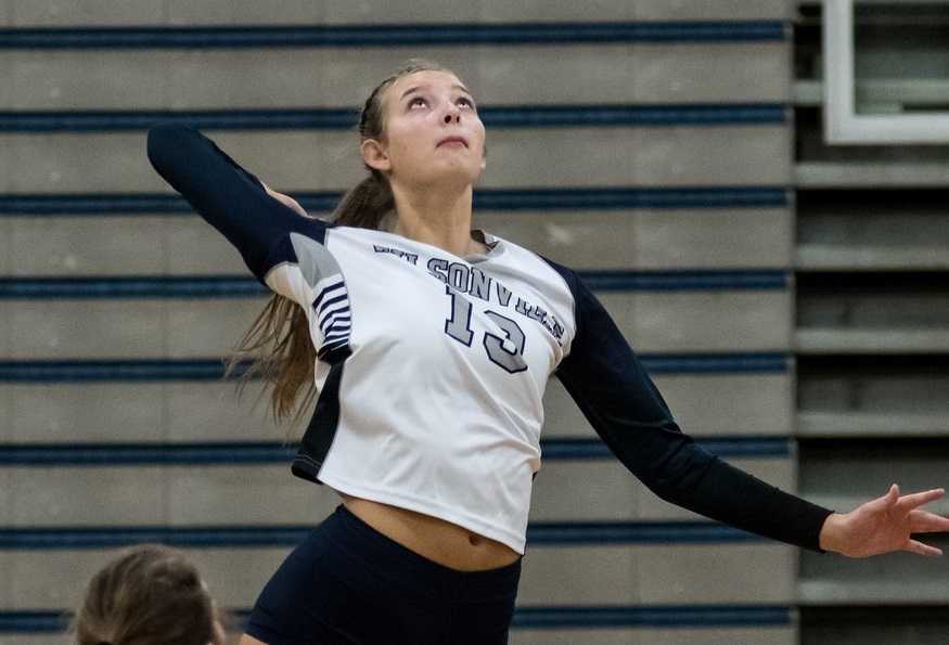 Senior hitter Lindsey Hartford is part of a diverse attack for Wilsonville. (Courtesy Greg Artman Photography)