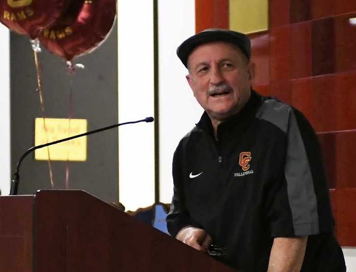 Central Catholic volleyball coach Rick Lorenz speaks at his retirement party Oct. 30. (Photo by Ed McReynolds)