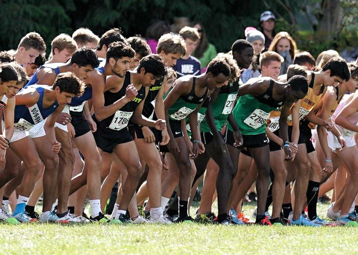 Boys line up to race in the Nike Portland XC meet on Sept. 28. (Photo by Jon Olson)