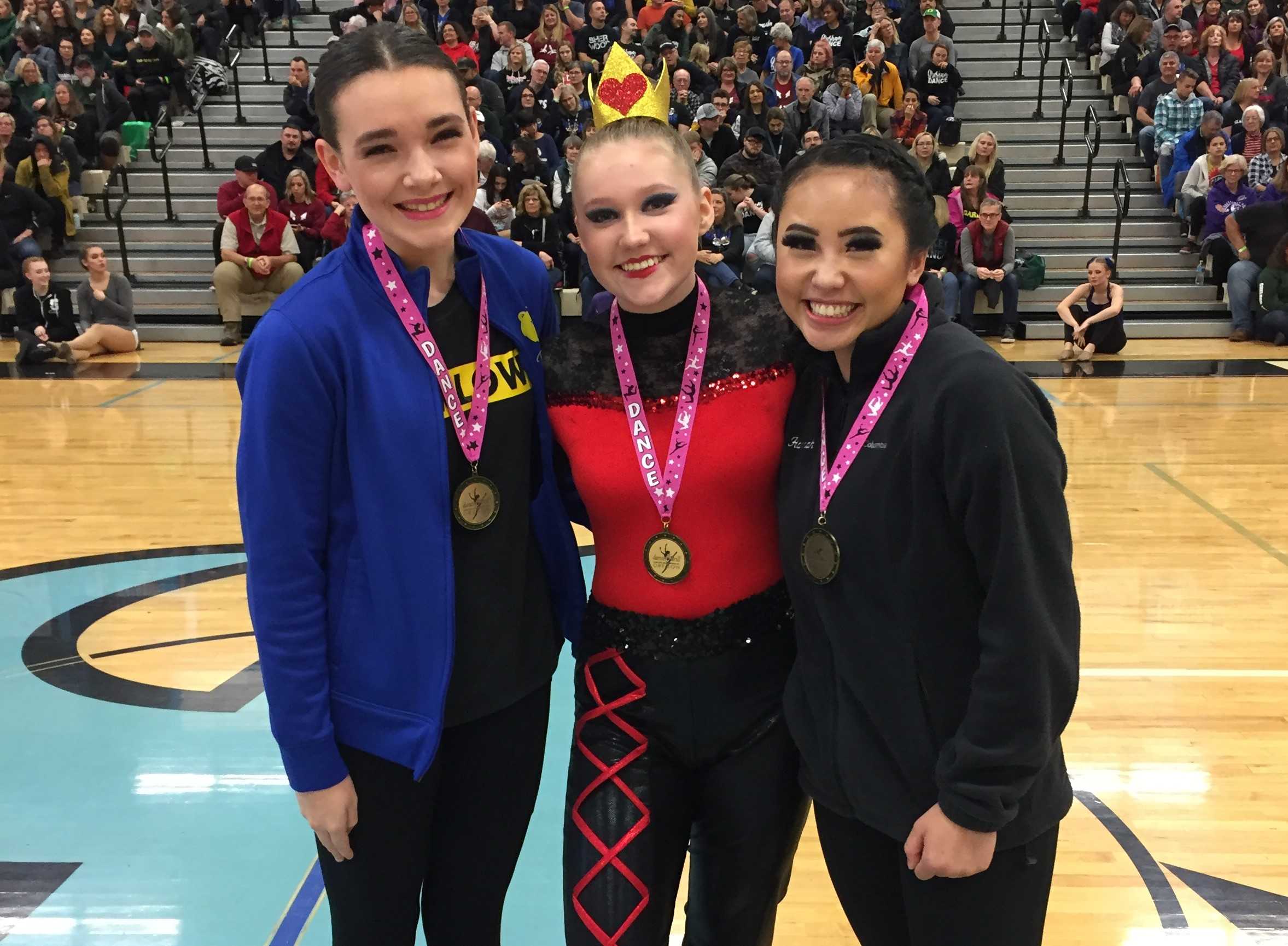 Advanced drill down winners (from left) Hanna Gibson of Barlow,, Kalista DeHarsh of Thurston and Hanna Li of Sprague.