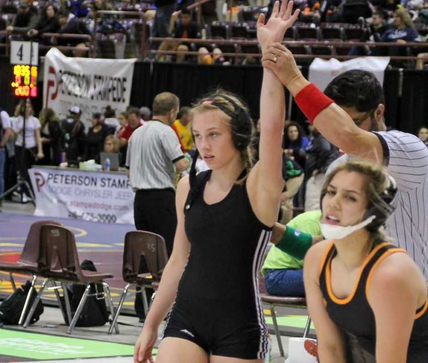 Vale's Tyler Richardson pinned all five of her opponents at the North Regional. (Ed Peterson/Eastern Oregon Sports Photos)