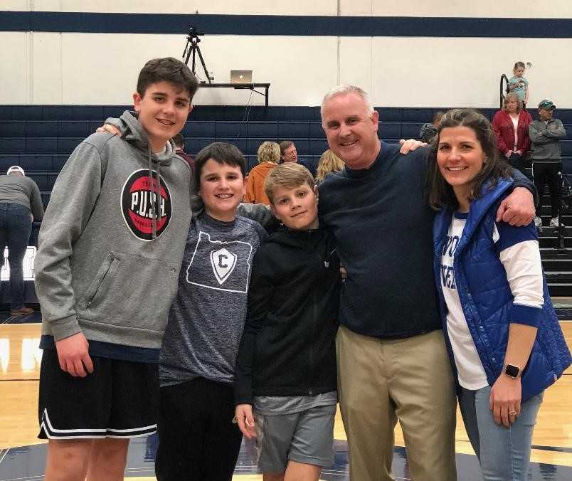 Sean Kelly with sons (from left) Aidan, Kiernan and Teagan and wife Marianne.