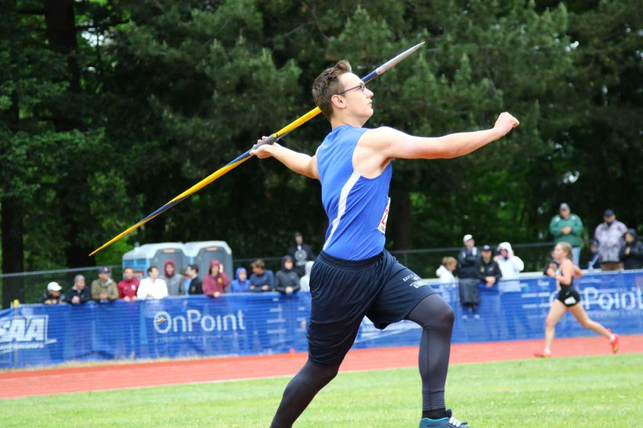 Austin Strawn, who has signed with Oregon Tech, is in position to break Eagle Point's javelin record. (NW Sports Photography)