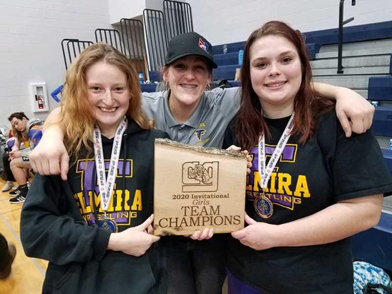 Kat Jentzsch, left, and Tayla Parsons, right, have enjoyed success wrestling for Elmira while attending Crow