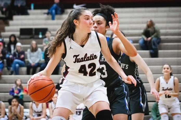 Nevada-bound Natalie Lathrop leads Tualatin in scoring, rebounding and blocked shots. (Photo by Henry Kaus)