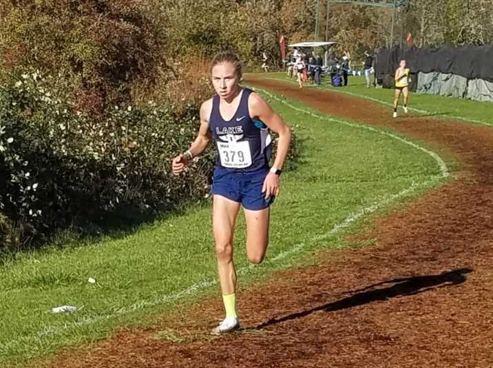 Lake Oswego's Kate Peters won the 6A girls race by more than six seconds Saturday in Eugene. (Photo by Andrew Millbrooke)