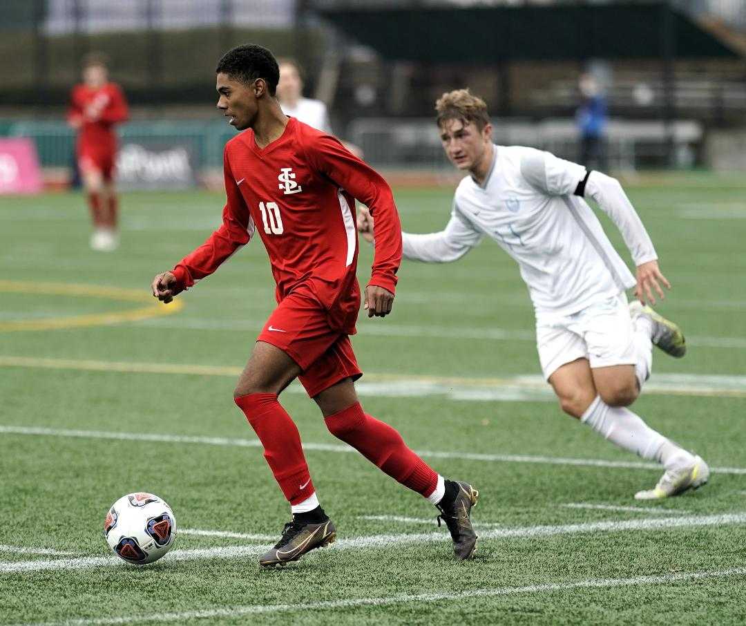 La Salle Prep senior Mizael Harris converted three penalty kicks Saturday, giving him 24 goals this season. (Photo by Jon Olson)