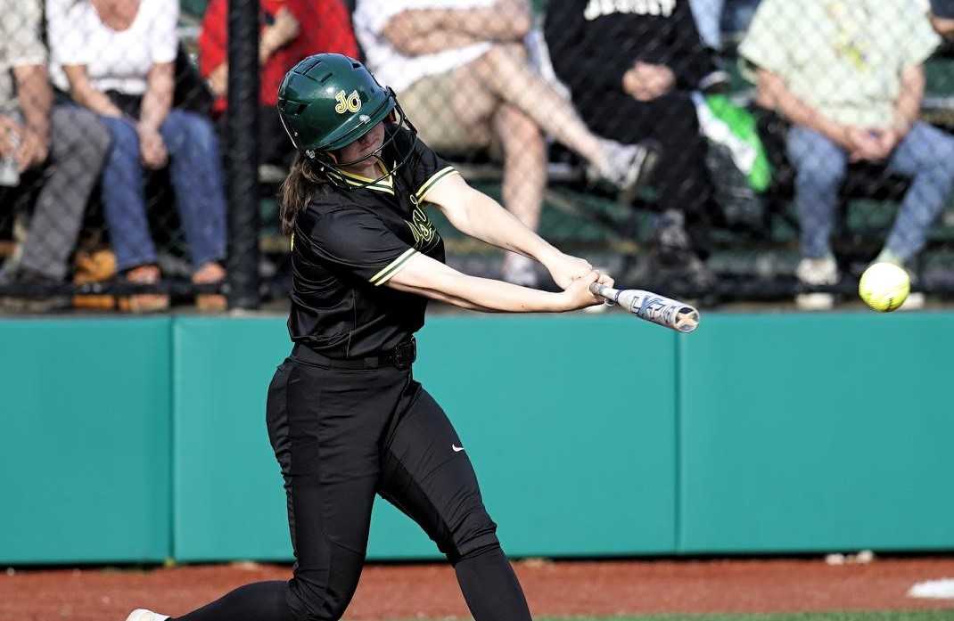 Jesuit senior catcher Hannah Brink went 2 for 3 with an RBI in Monday's first-round win over Forest Grove. (Photo by Jon Olson)