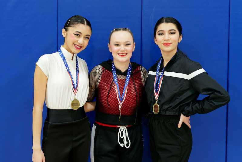 Drilldown winners for 1A-5A Advanced: (from left) Isabella Frias, Anna Johnson and Lily Brown.