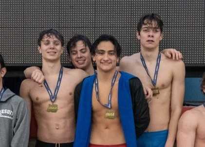 Nelson's record-setting 200 medley relay (from left): Mason Hopper, Evan Escobar, Drew Eubanks and Quinlan Gould.