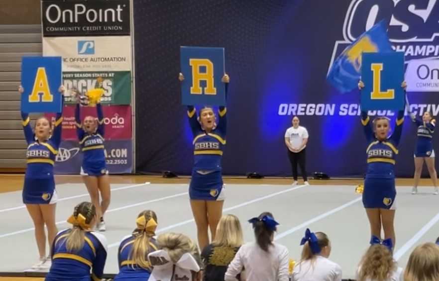 Barlow's cheerleading team competes in the state championships.