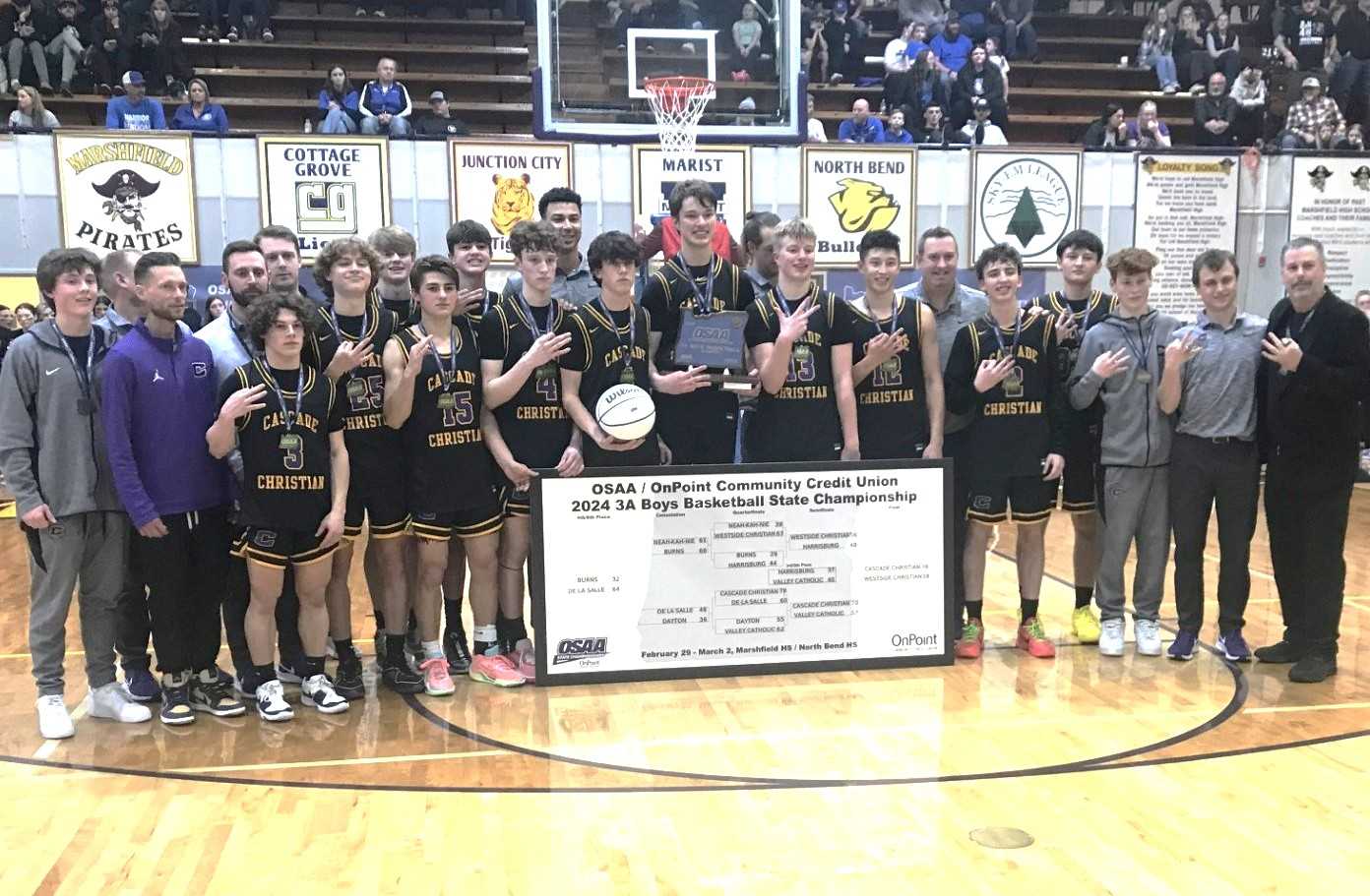 Cascade Christian put the final touches on a 3A three-peat Saturday night at Marshfield High School. (Photo by John Gunther)