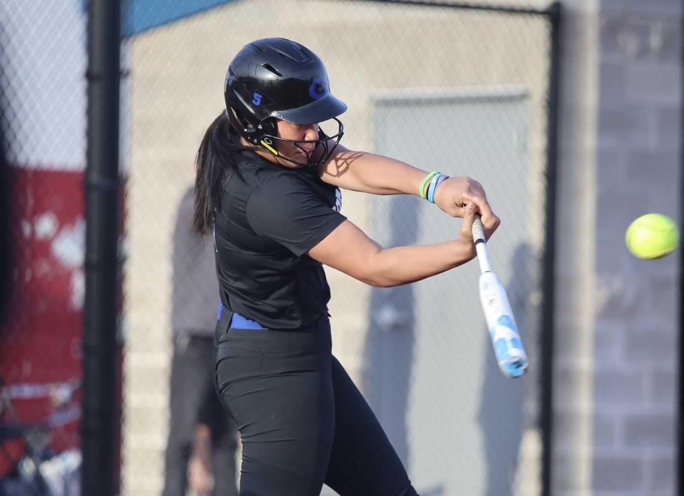 Sophomore Maddy Sagapolutele hit three home runs in her second game with Gresham. (Photo by Erin Gardenhire)