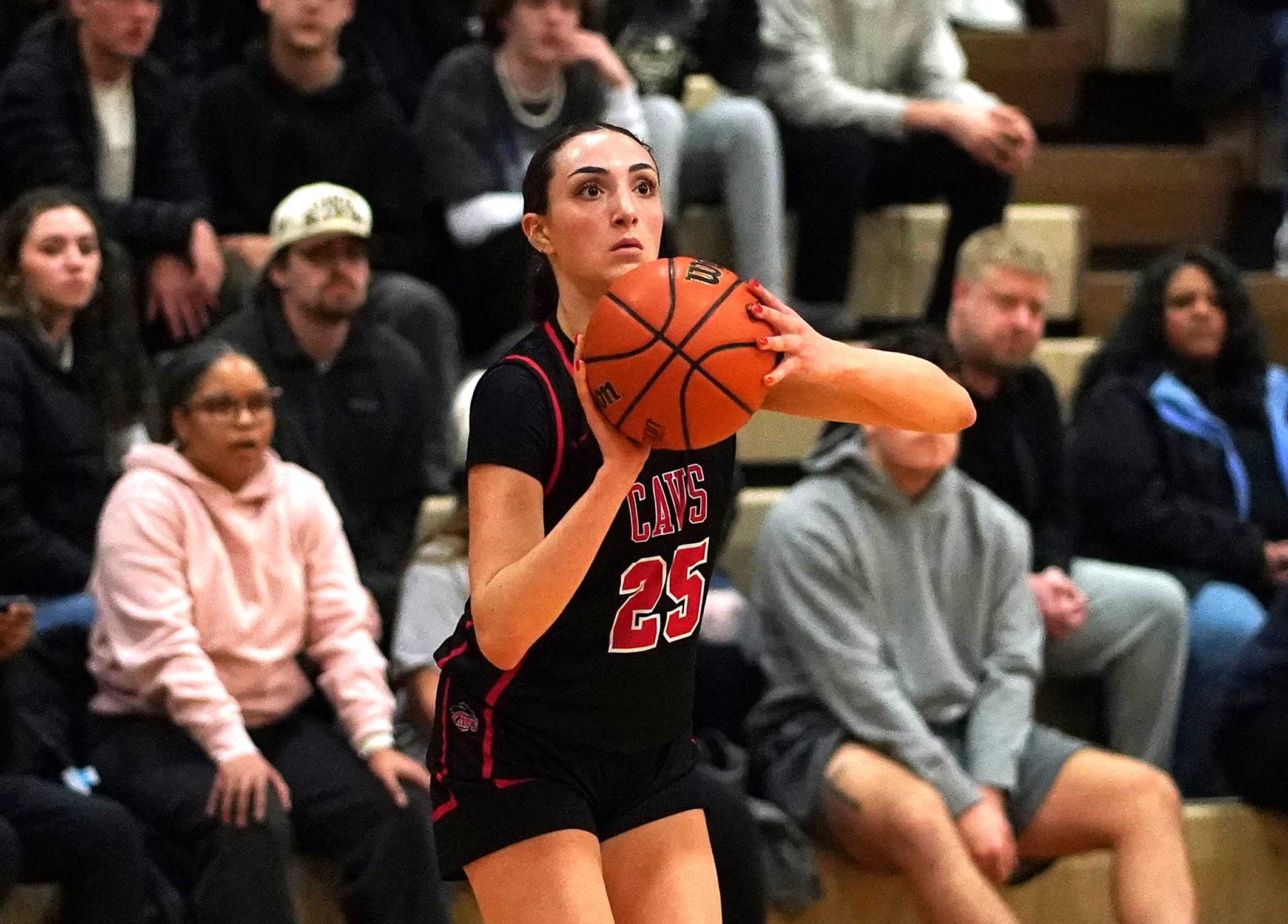 Senior Sara Barhoum made five three-pointers to help lead Clackamas past Tualatin 55-53 on Thursday night. (Photo by J.R. Olson)