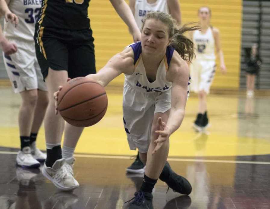 Baker's Sydney Younger goes after the ball against Philomath in a 4A semifinal Friday night.
